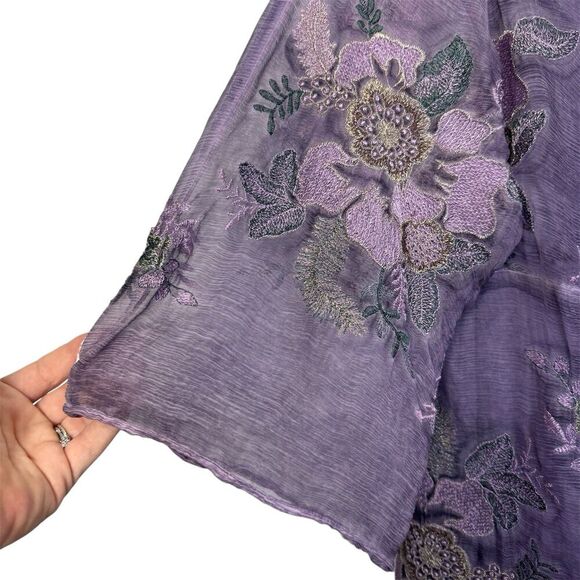 Soft Surroundings Floral Embroidered Silk Tunic XL Purple Fairy Whimsical Boho - Picture 5 of 9
